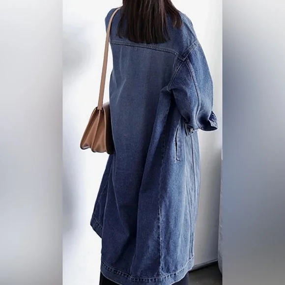 Women's Long Denim Jean Jacket - Picture 2 of 4